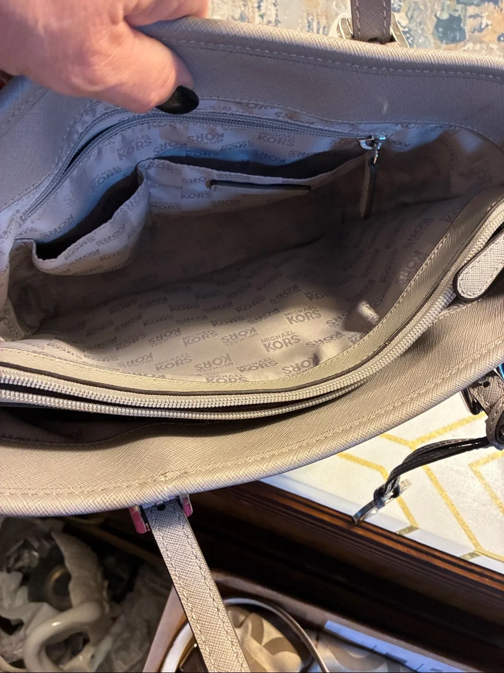 EUC Michael Kors Taupe Saffiano Leather Tote with MK Charm